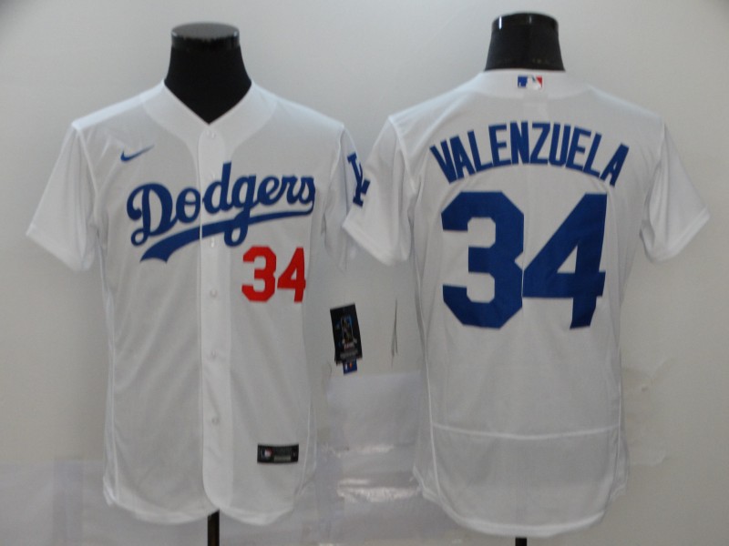 Men Los Angeles Dodgers #34 Valenzuela White Nike Elite MLB Jerseys